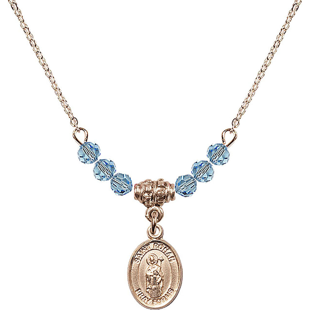 14kt Gold Filled Saint Ronan Birthstone Necklace with Aqua Beads - 9315
