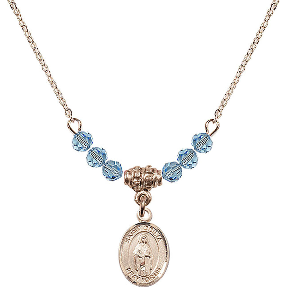 14kt Gold Filled Saint Odilia Birthstone Necklace with Aqua Beads - 9319