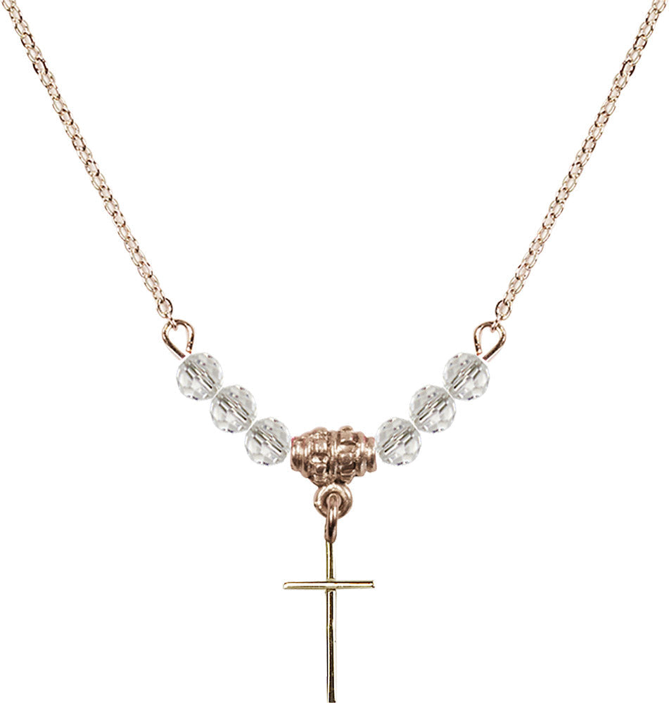 14kt Gold Filled Cross Birthstone Necklace with Crystal Beads - 0014