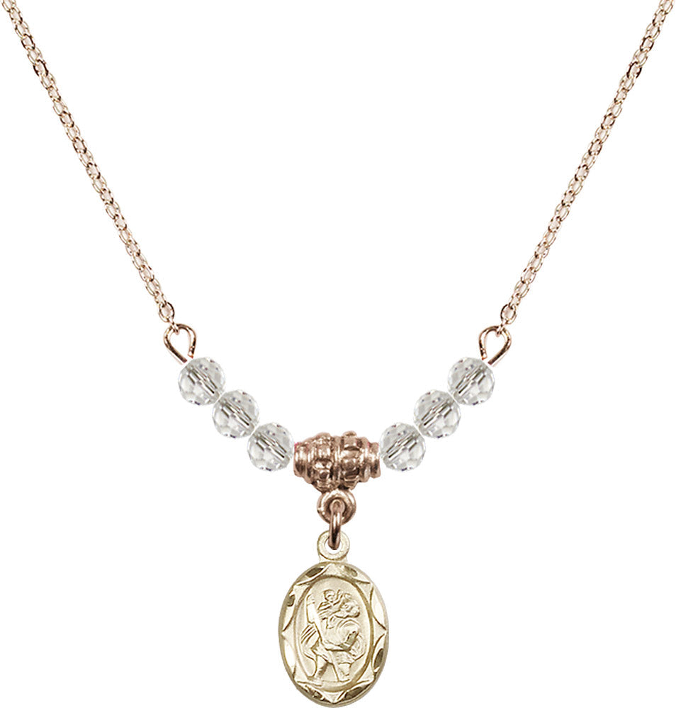 14kt Gold Filled Saint Christopher Birthstone Necklace with Crystal Beads - 0301