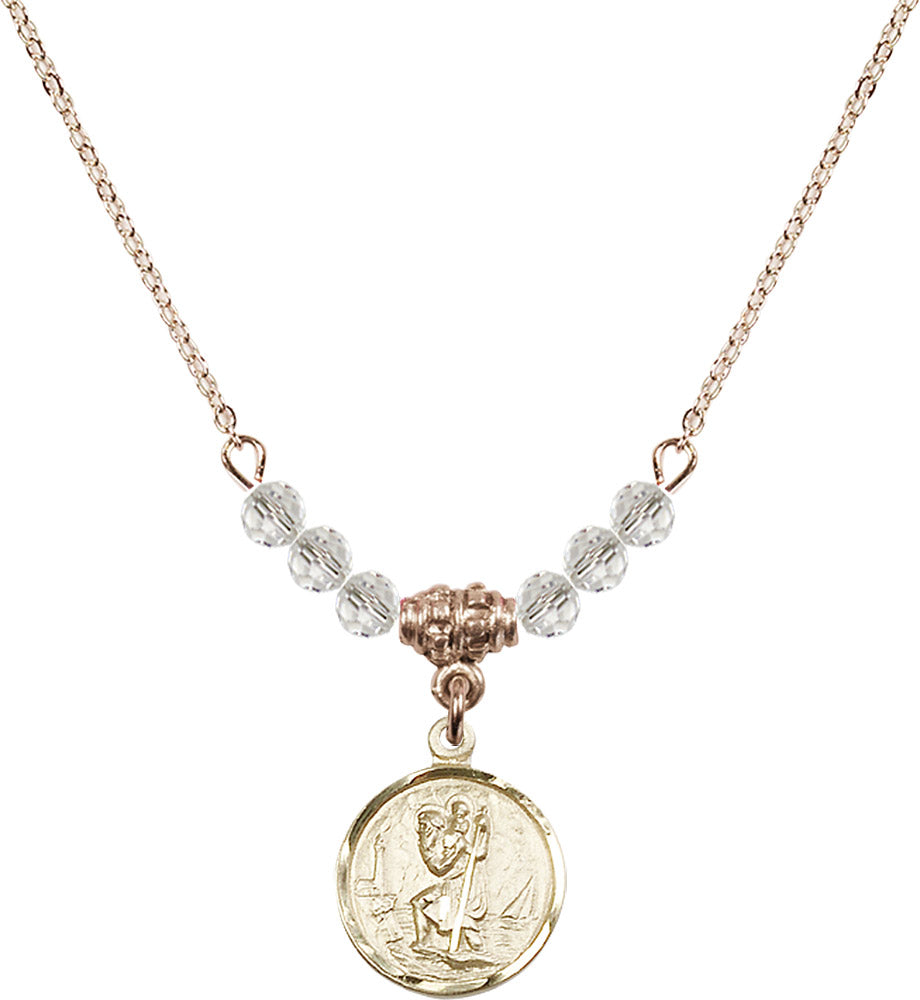 14kt Gold Filled Saint Christopher Birthstone Necklace with Crystal Beads - 0601