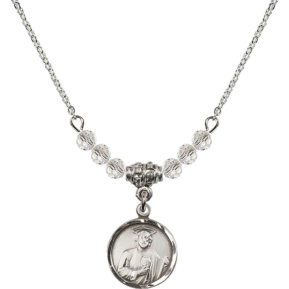 Sterling Silver Saint Jude Birthstone Necklace with Crystal Beads - 0601
