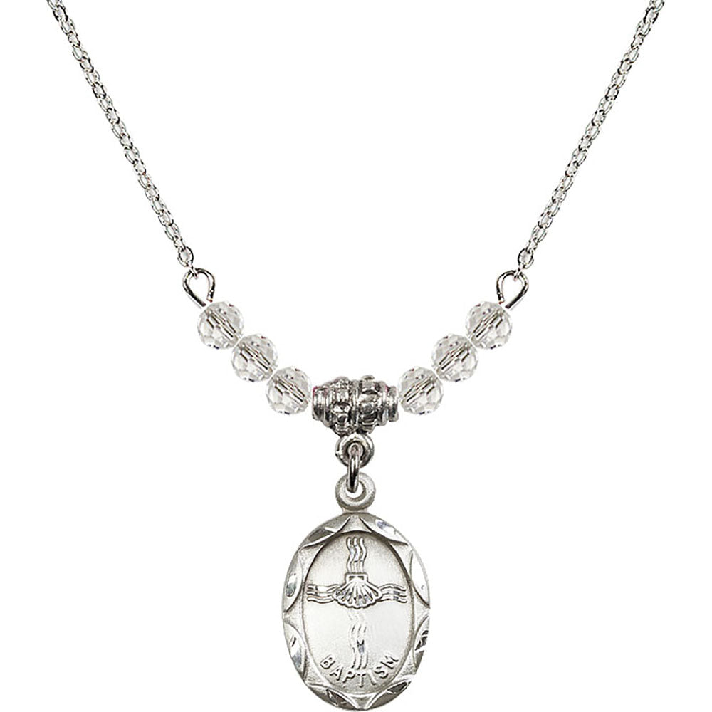 Sterling Silver Baptism Birthstone Necklace with Crystal Beads - 0612