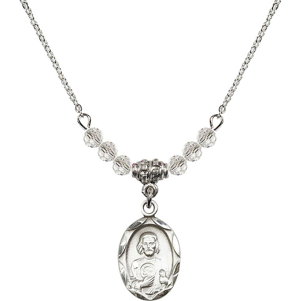Sterling Silver Saint Jude Birthstone Necklace with Crystal Beads - 0612