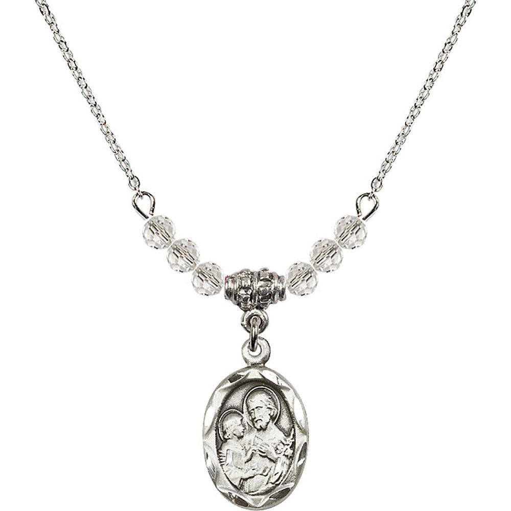Sterling Silver Saint Joseph Birthstone Necklace with Crystal Beads - 0612