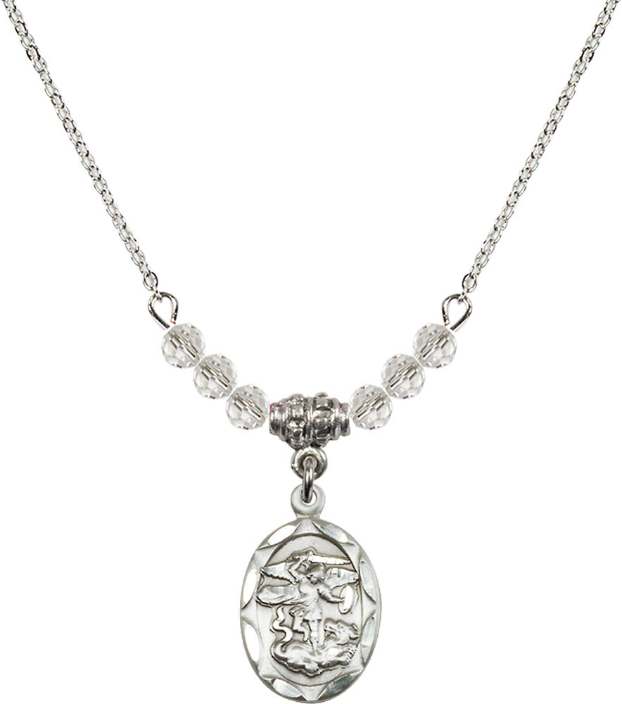 Sterling Silver Saint Michael the Archangel Birthstone Necklace with Crystal Beads - 0612