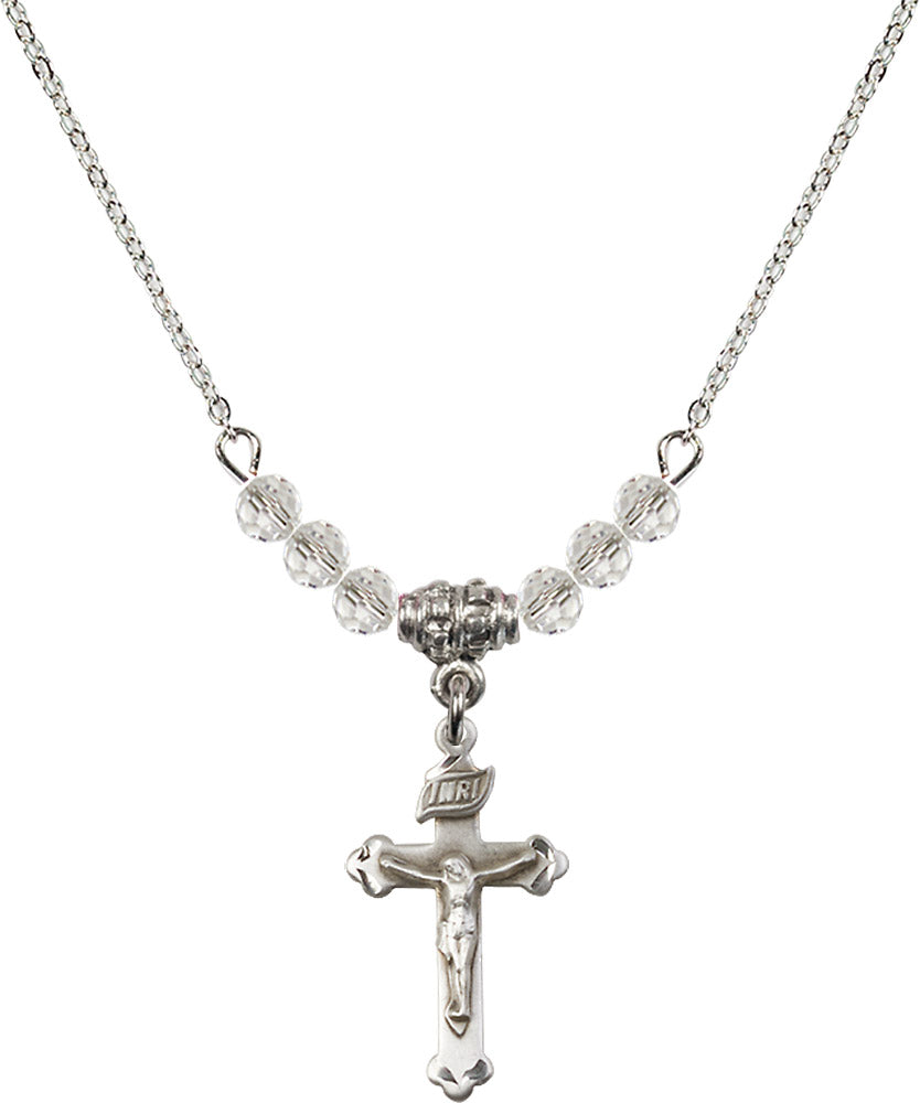 Sterling Silver Crucifix Birthstone Necklace with Crystal Beads - 0669