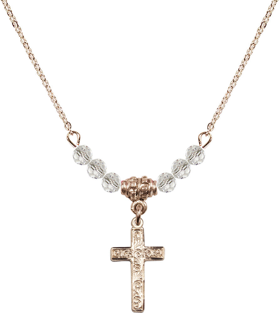 14kt Gold Filled Cross Birthstone Necklace with Crystal Beads - 0672