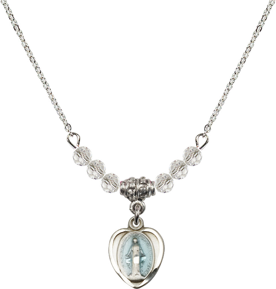 Sterling Silver Miraculous Birthstone Necklace with Crystal Beads - 0706