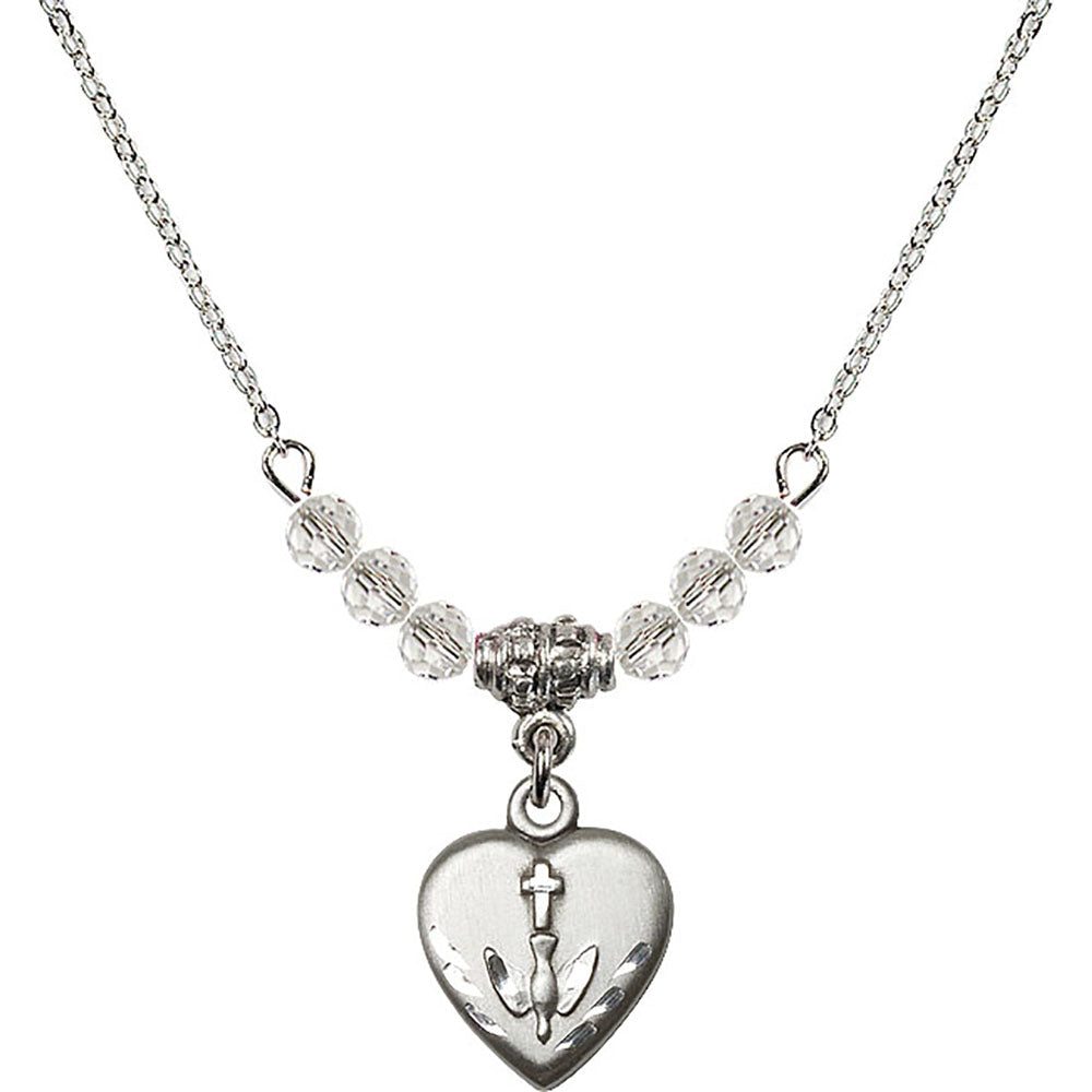 Sterling Silver Heart / Confirmation Birthstone Necklace with Crystal Beads - 0891
