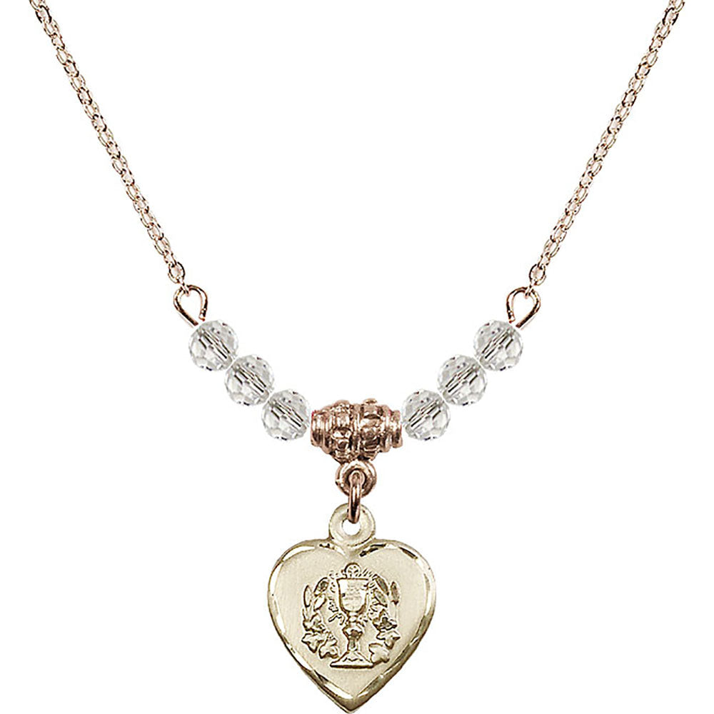 14kt Gold Filled Heart / Communion Birthstone Necklace with Crystal Beads - 0892