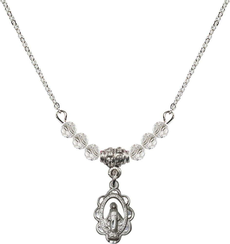 Sterling Silver Miraculous Birthstone Necklace with Crystal Beads - 1610