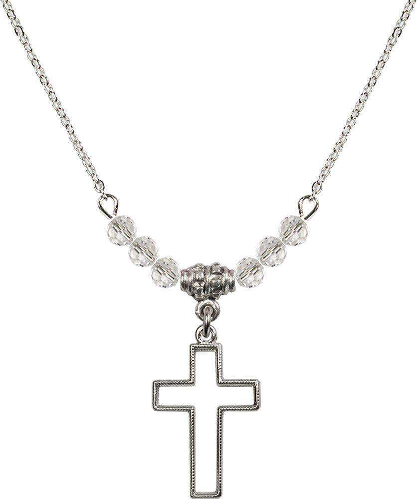 Sterling Silver Cross Birthstone Necklace with Crystal Beads - 1708