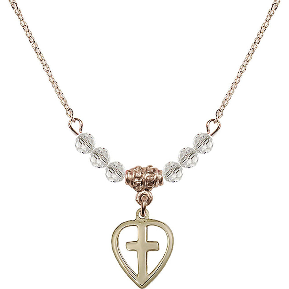 14kt Gold Filled Heart / Cross Birthstone Necklace with Crystal Beads - 1709