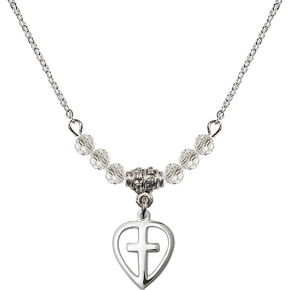 Sterling Silver Heart / Cross Birthstone Necklace with Crystal Beads - 1709