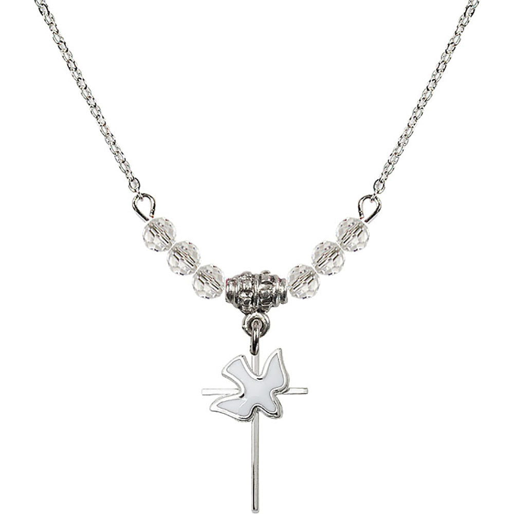 Sterling Silver Cross / Holy Spirit Birthstone Necklace with Crystal Beads - 1812