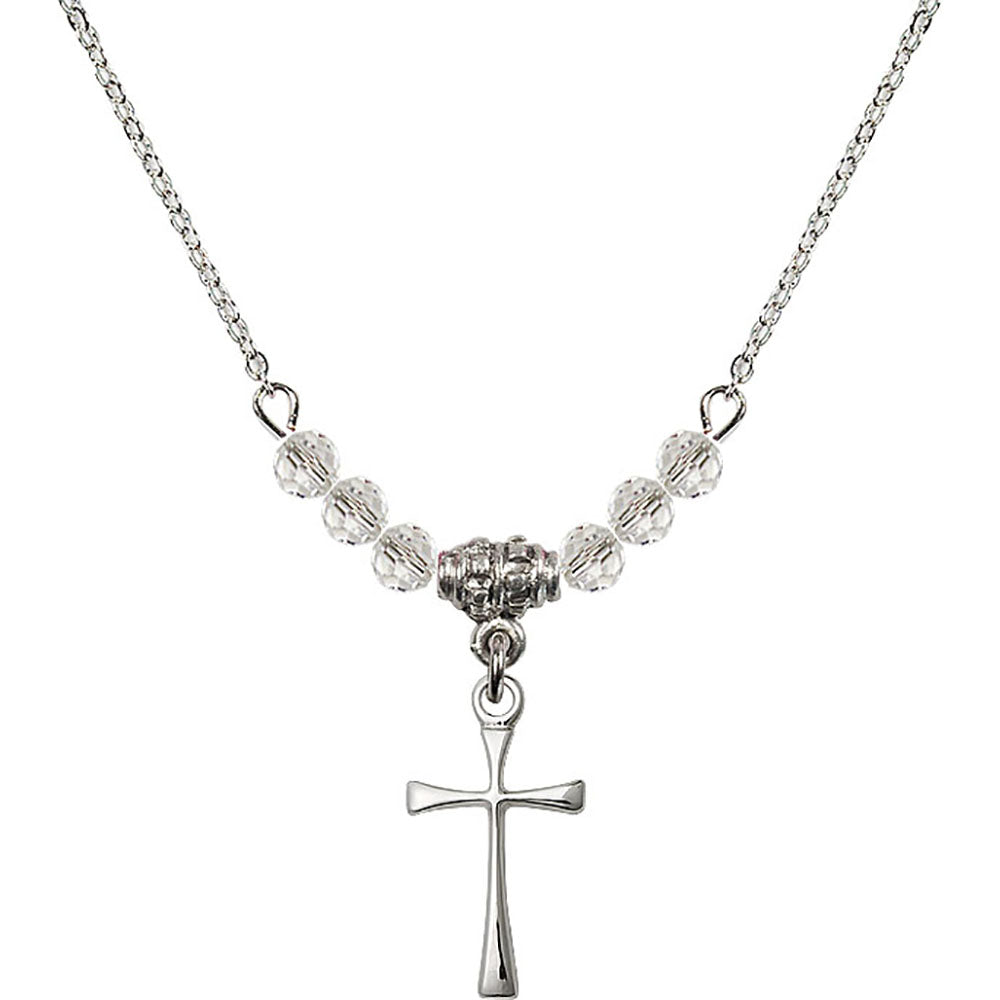 Sterling Silver Maltese Cross Birthstone Necklace with Crystal Beads - 1872