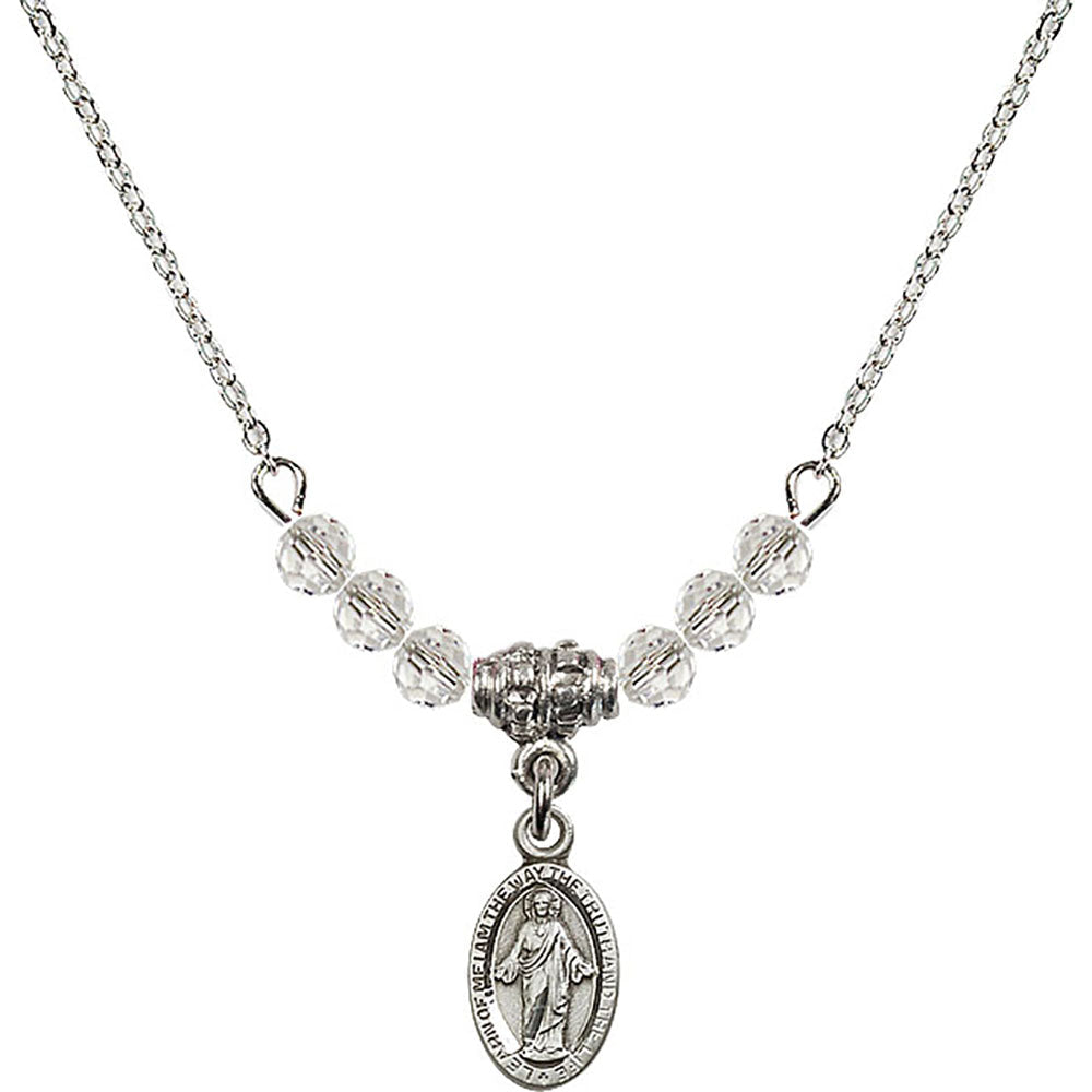 Sterling Silver Scapular Birthstone Necklace with Crystal Beads - 4121