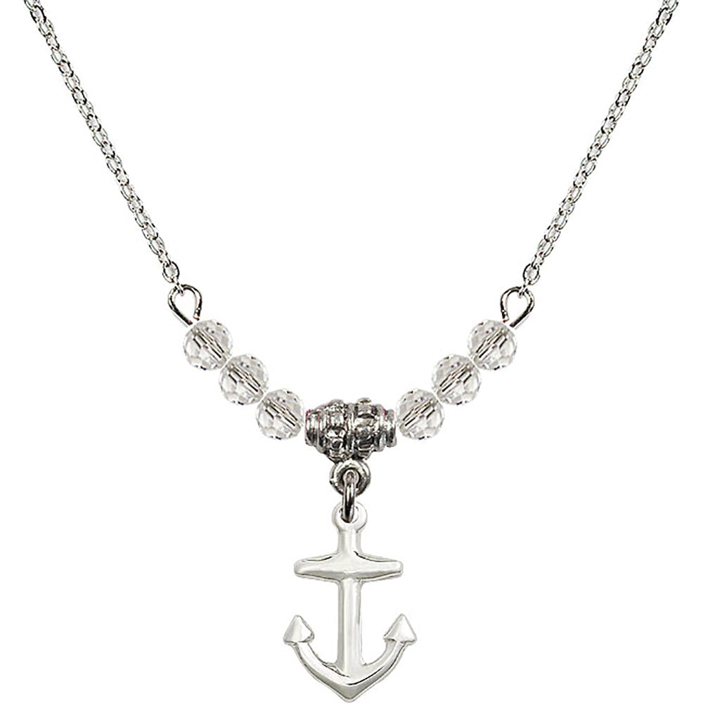 Sterling Silver Anchor Birthstone Necklace with Crystal Beads - 4158