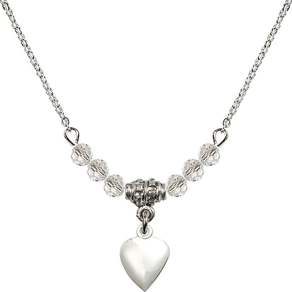 Sterling Silver Heart Birthstone Necklace with Crystal Beads - 4158