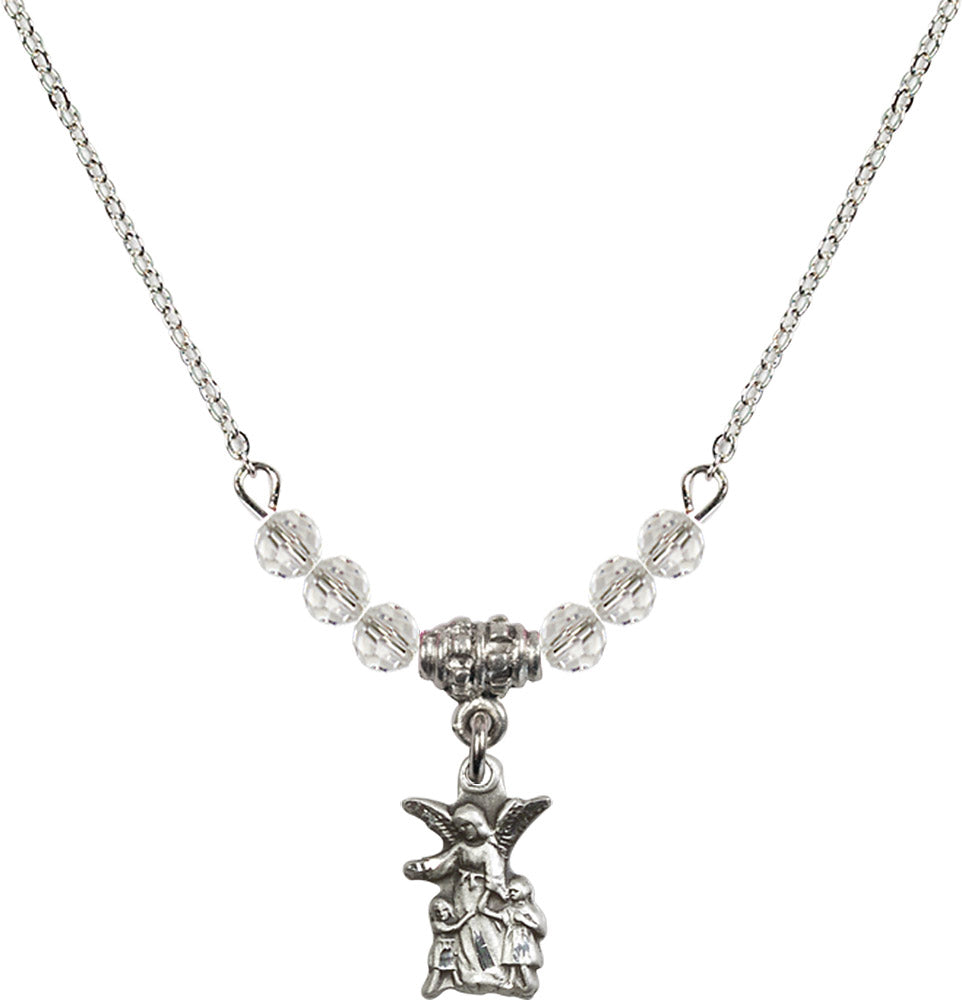 Sterling Silver Guardian Angel Birthstone Necklace with Crystal Beads - 4253