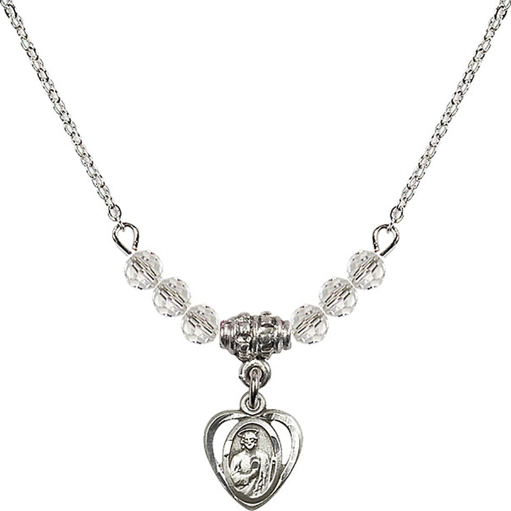 Sterling Silver Saint Jude Birthstone Necklace with Crystal Beads - 5404