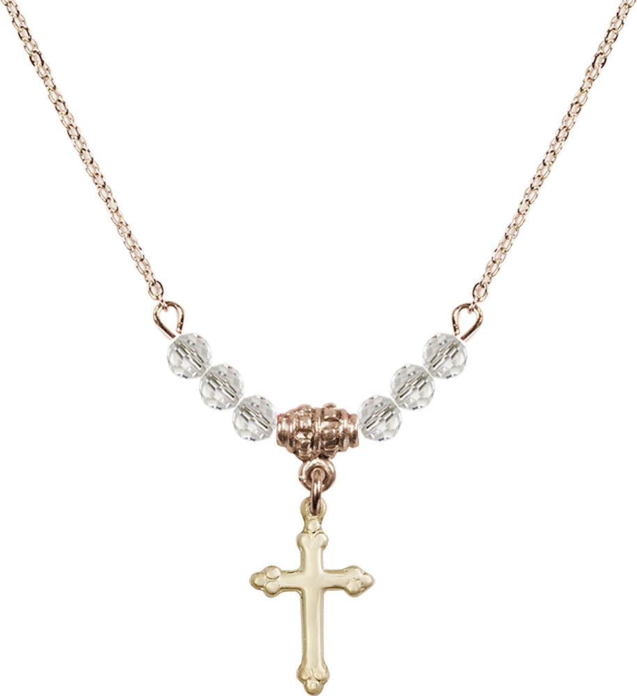 14kt Gold Filled Cross Birthstone Necklace with Crystal Beads - 5415