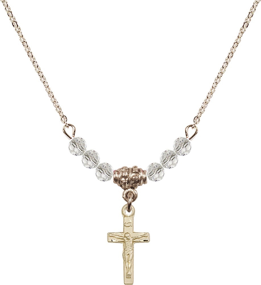 14kt Gold Filled Crucifix Birthstone Necklace with Crystal Beads - 5417