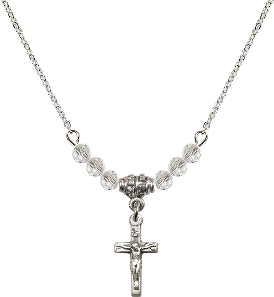 Sterling Silver Crucifix Birthstone Necklace with Crystal Beads - 5417
