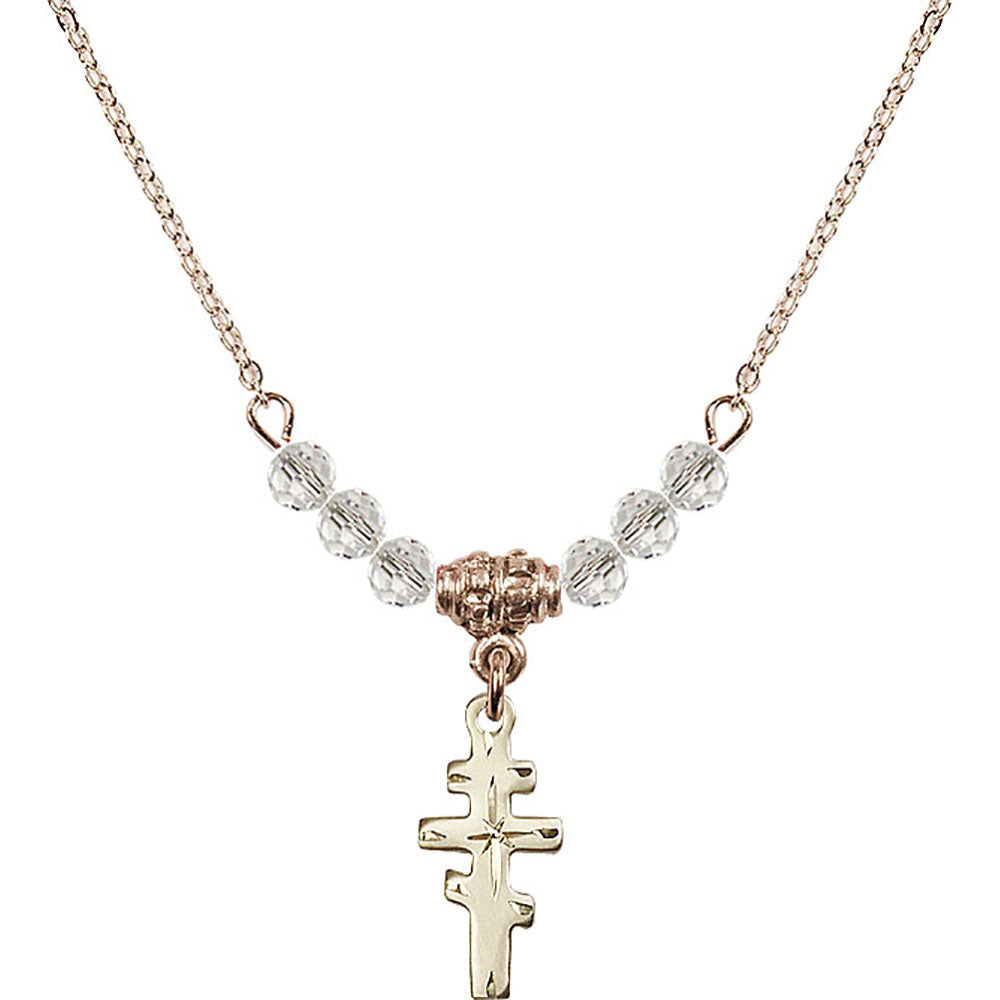 14kt Gold Filled Greek Orthadox Cross Birthstone Necklace with Crystal Beads - 5654