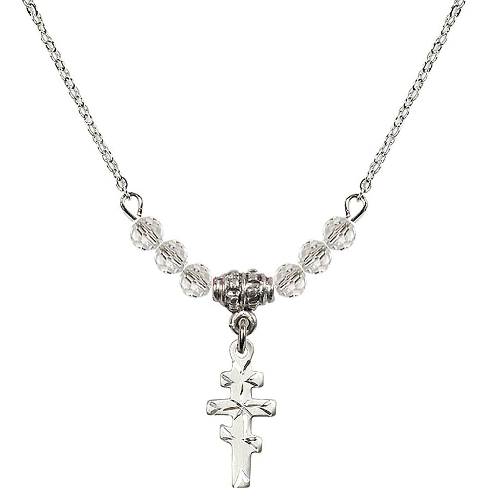 Sterling Silver Greek Orthadox Cross Birthstone Necklace with Crystal Beads - 5654
