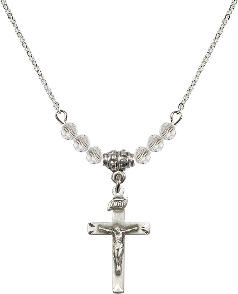 Sterling Silver Crucifix Birthstone Necklace with Crystal Beads - 5668