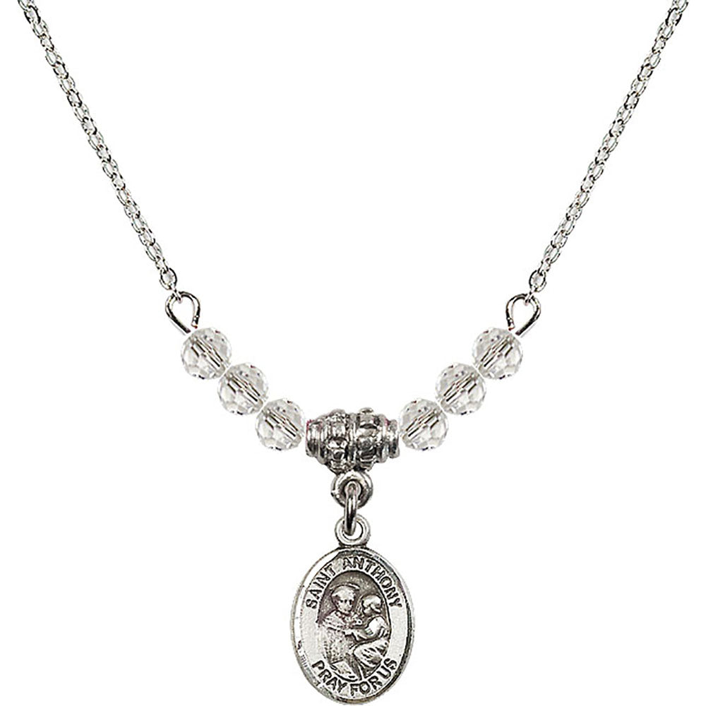 Sterling Silver Saint Anthony of Padua Birthstone Necklace with Crystal Beads - 9004