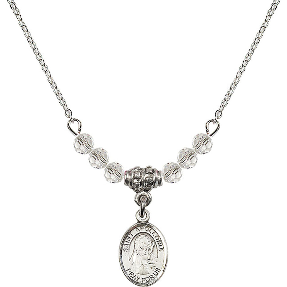 Sterling Silver Saint Apollonia Birthstone Necklace with Crystal Beads - 9005