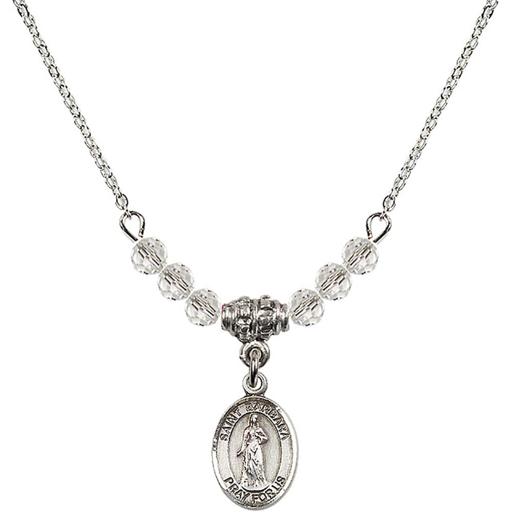 Sterling Silver Saint Barbara Birthstone Necklace with Crystal Beads - 9006