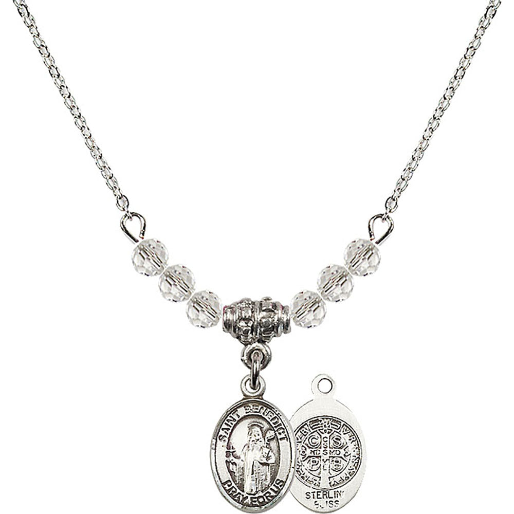 Sterling Silver Saint Benedict Birthstone Necklace with Crystal Beads - 9008