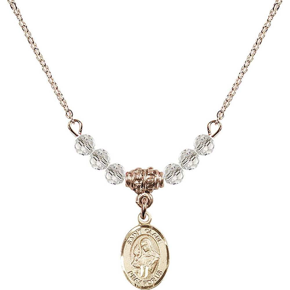 14kt Gold Filled Saint Clare of Assisi Birthstone Necklace with Crystal Beads - 9028