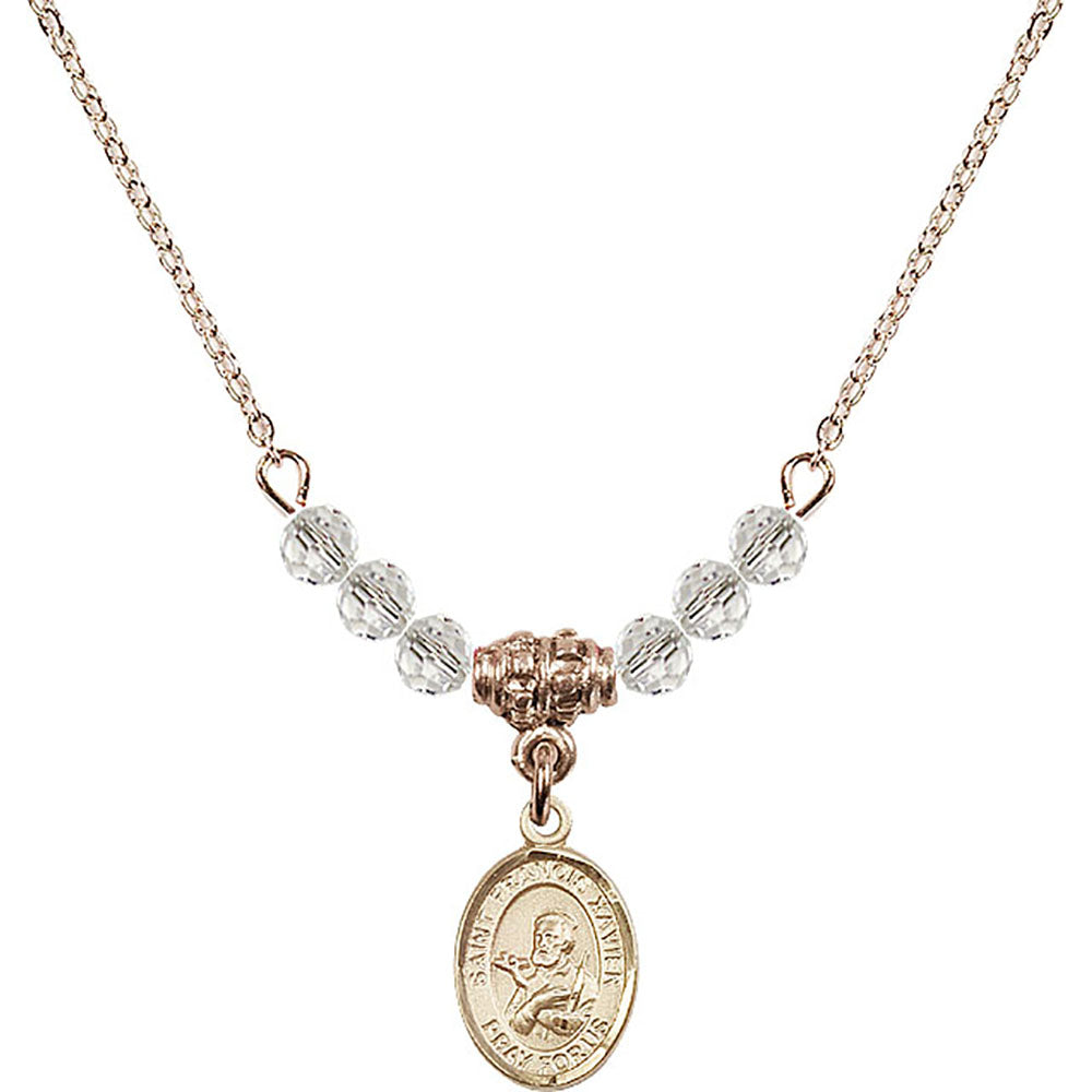 14kt Gold Filled Saint Francis Xavier Birthstone Necklace with Crystal Beads - 9037