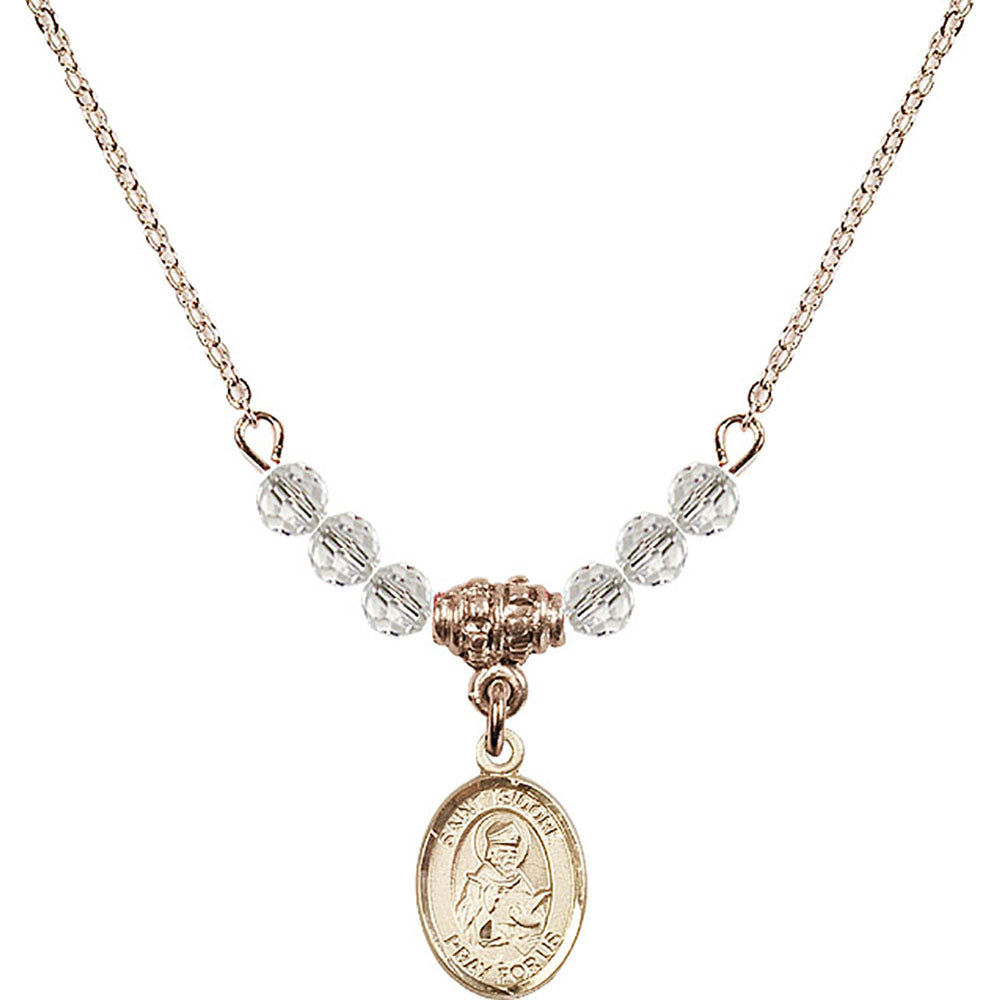 14kt Gold Filled Saint Isidore of Seville Birthstone Necklace with Crystal Beads - 9049