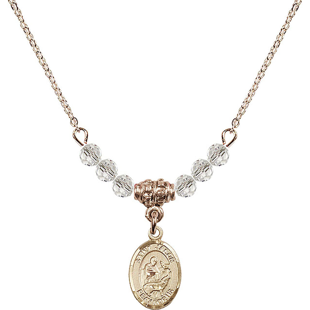 14kt Gold Filled Saint Jason Birthstone Necklace with Crystal Beads - 9051