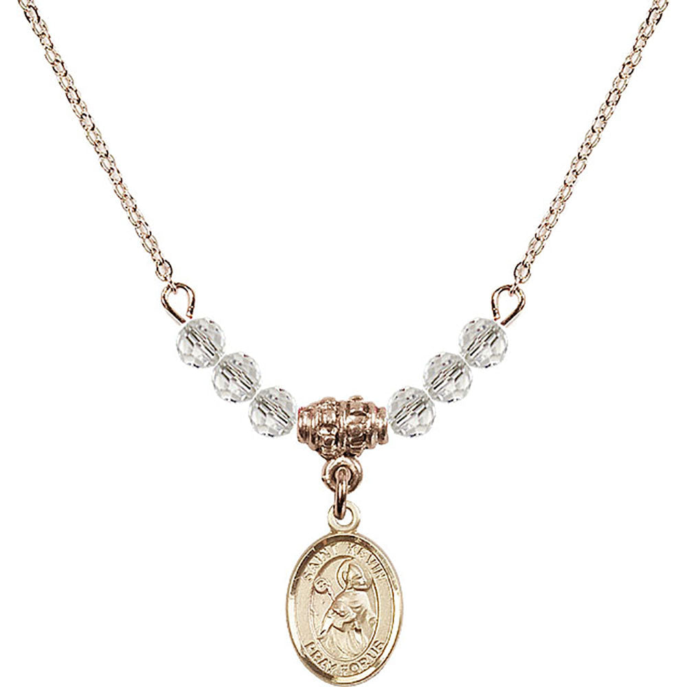 14kt Gold Filled Saint Kevin Birthstone Necklace with Crystal Beads - 9062