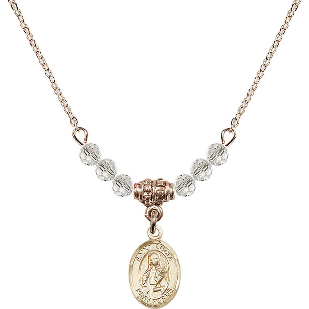 14kt Gold Filled Saint Lucia of Syracuse Birthstone Necklace with Crystal Beads - 9065