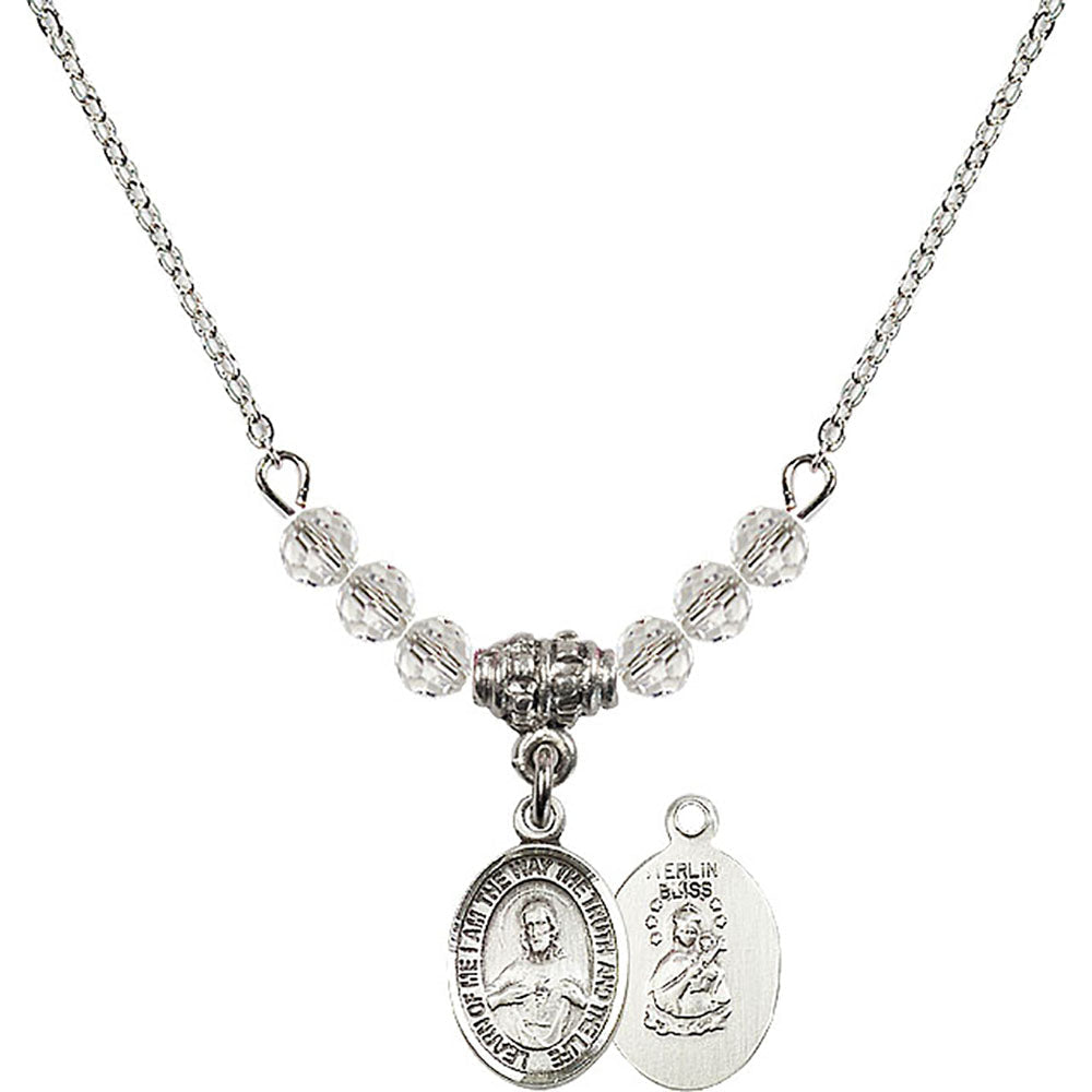 Sterling Silver Scapular Birthstone Necklace with Crystal Beads - 9098