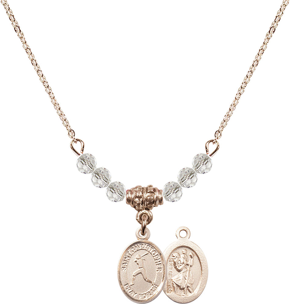 14kt Gold Filled Saint Christopher/Softball Birthstone Necklace with Crystal Beads - 9145