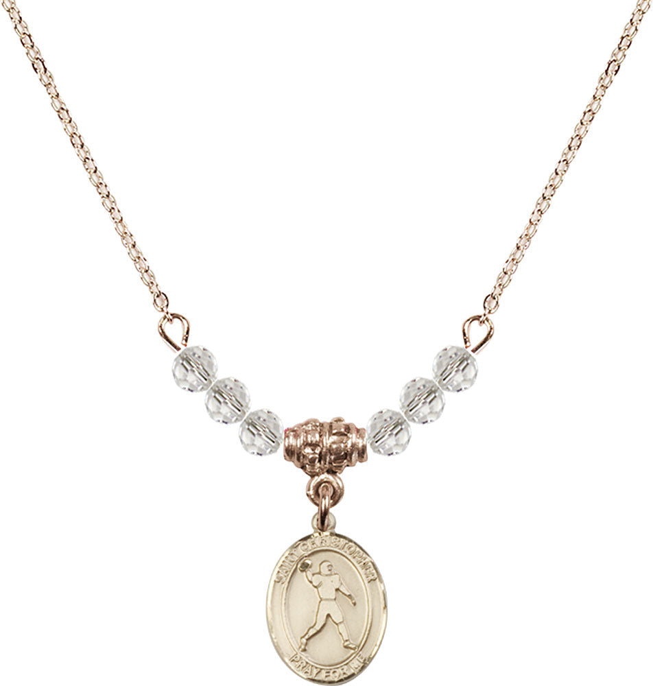 14kt Gold Filled Saint Christopher/Football Birthstone Necklace with Crystal Beads - 9151
