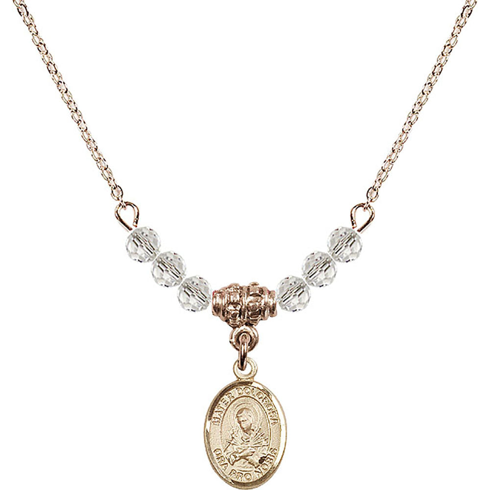 14kt Gold Filled Mater Dolorosa Birthstone Necklace with Crystal Beads - 9290