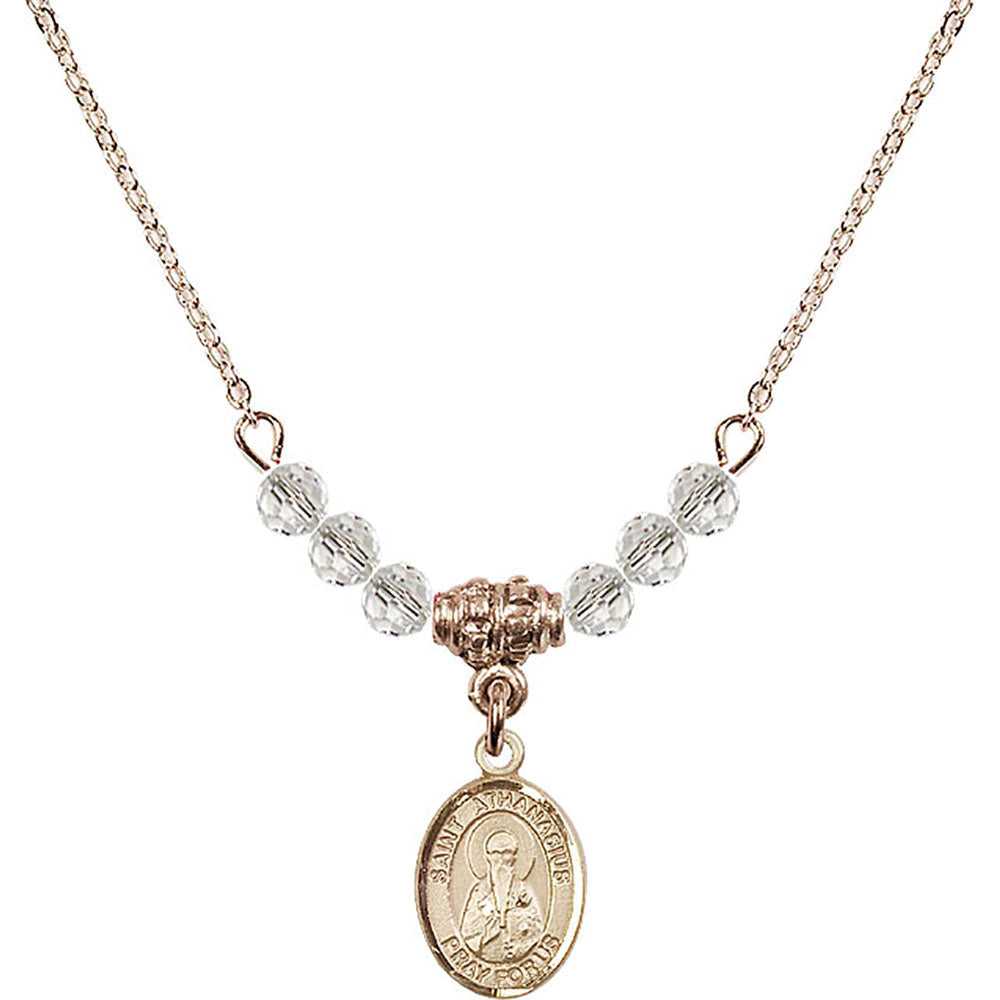 14kt Gold Filled Saint Athanasius Birthstone Necklace with Crystal Beads - 9296