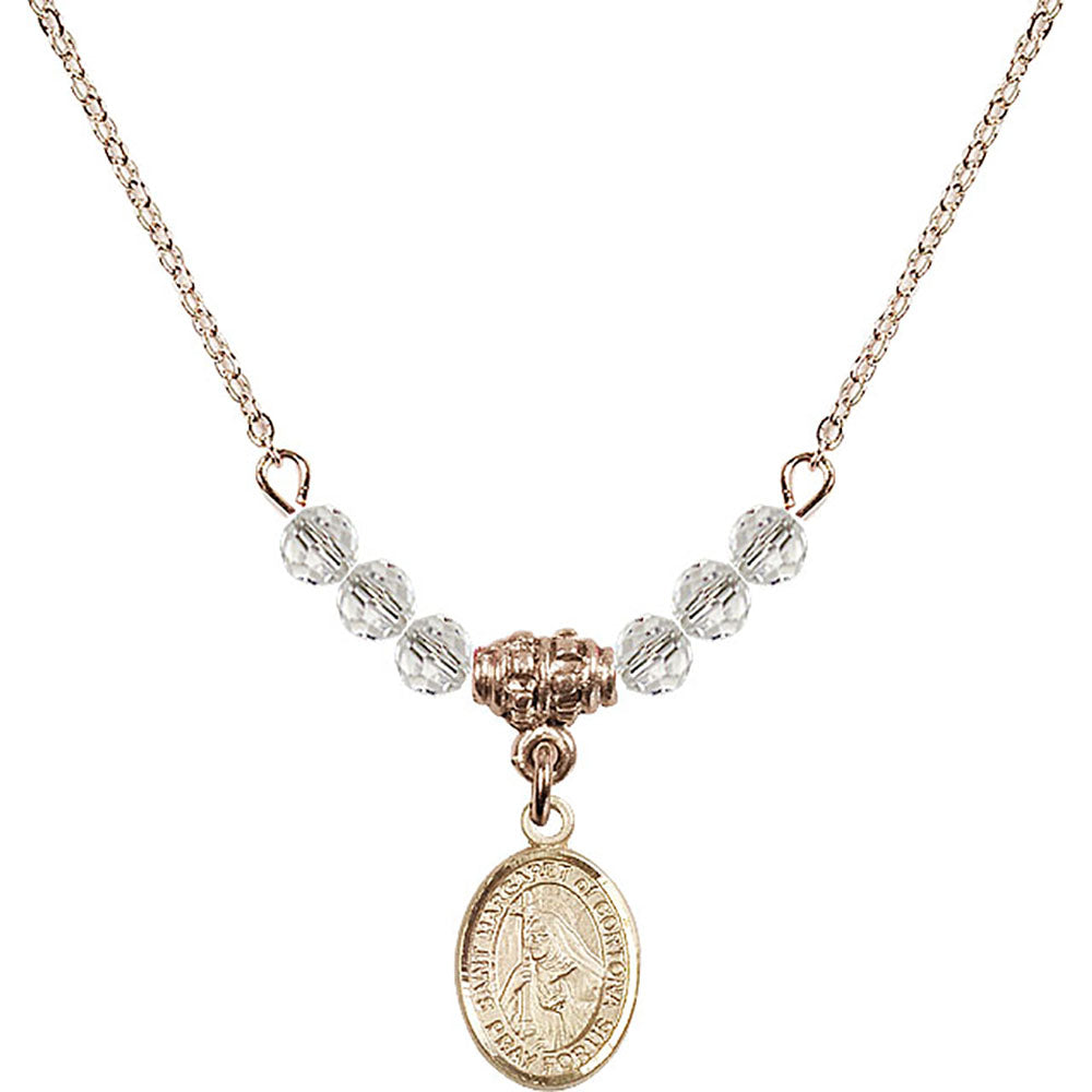 14kt Gold Filled Saint Margaret of Cortona Birthstone Necklace with Crystal Beads - 9301