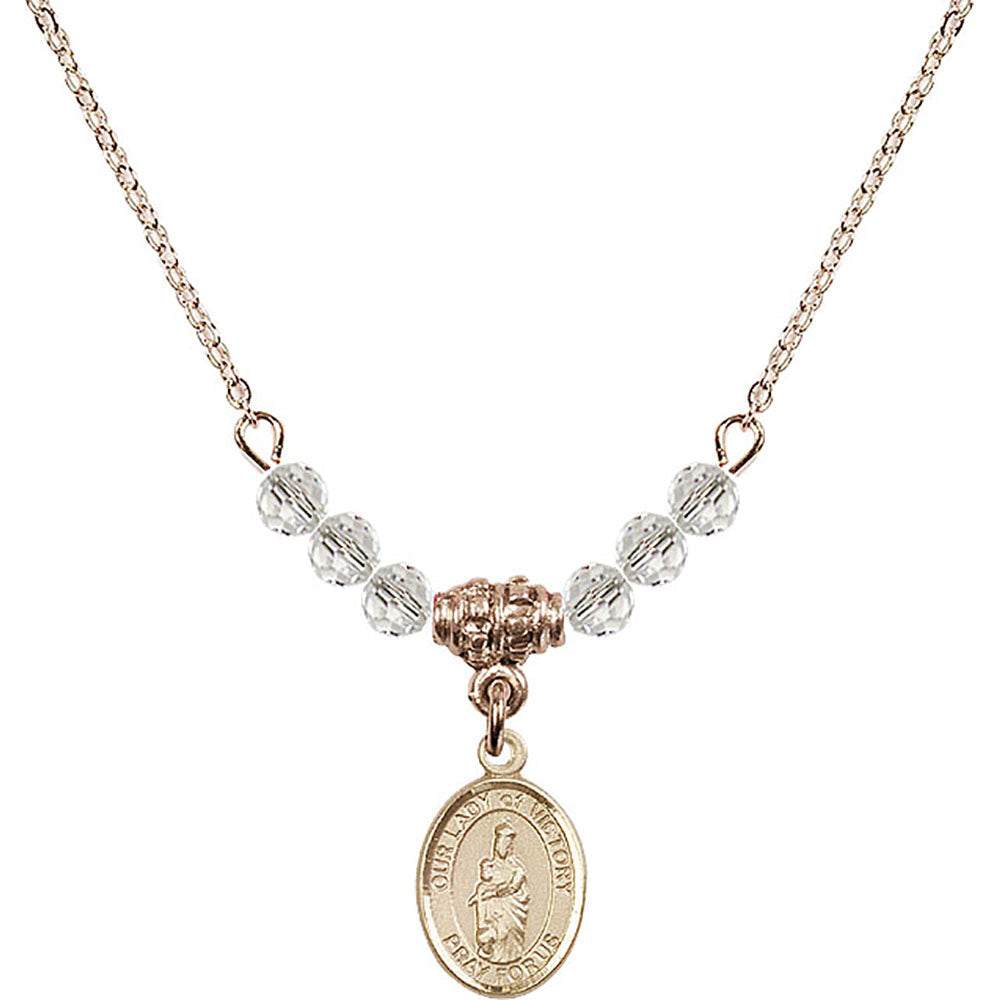 14kt Gold Filled Our Lady of Victory Birthstone Necklace with Crystal Beads - 9306