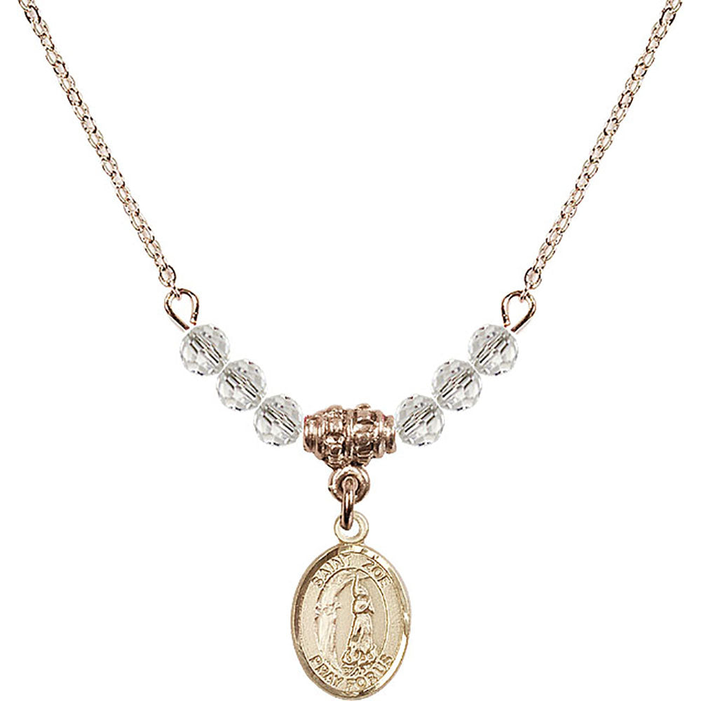 14kt Gold Filled Saint Zoe of Rome Birthstone Necklace with Crystal Beads - 9314